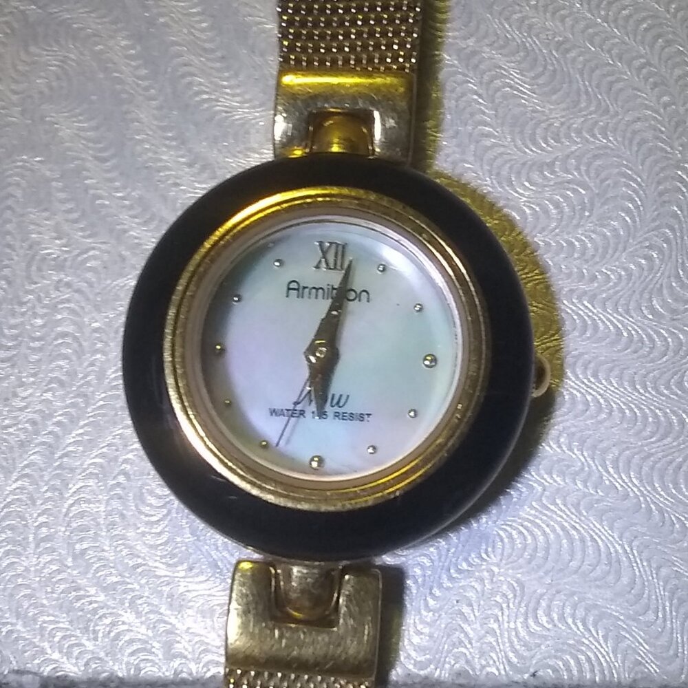 Armitron Now Quartz Watch MOP Dial WR Gold Bracelet Band Women New Bat Works
